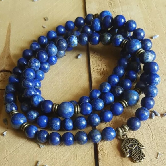 Hamsa lapis lazuli mala necklace/bracelet 6mm - Picture 3 of 6